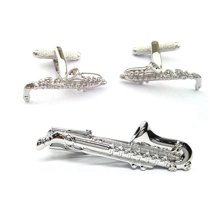 Onyx-Art London Tie Clip Sets Saxophone Cufflinks and Tie Bar Set