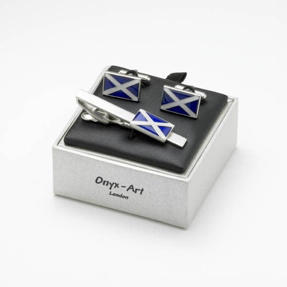 Onyx-Art London Tie Clip Sets Scottish Flag Cufflinks and Tie Bar Set - Scottish Cufflinks