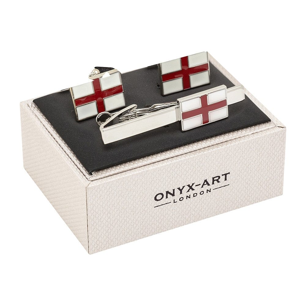 Onyx-Art London Tie Clip Sets St George Cross Cufflinks and Tie Bar Set