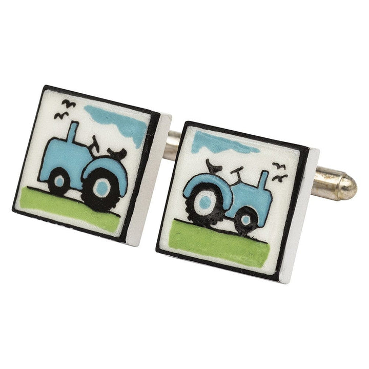 Sonia Spencer England Cufflinks Blue Tractor Bone China Cufflinks