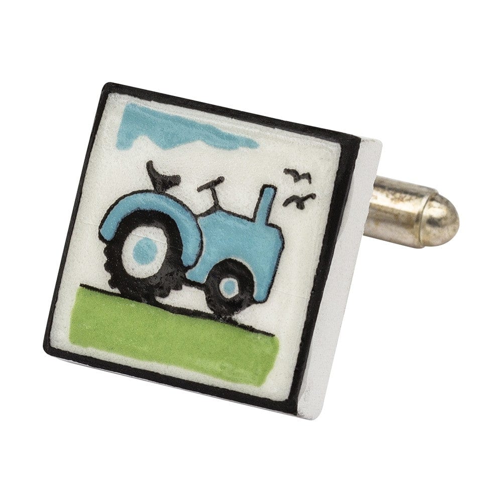 Sonia Spencer England Cufflinks Blue Tractor Bone China Cufflinks