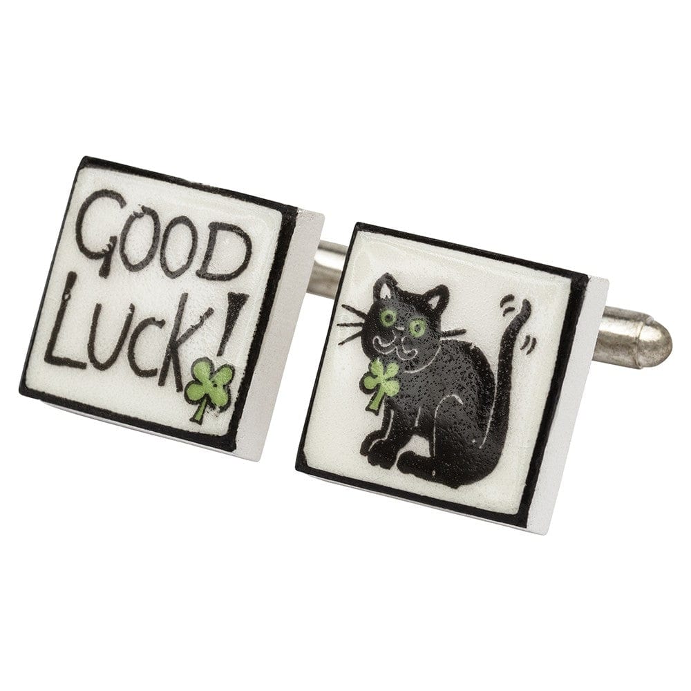 Sonia Spencer England Cufflinks Good Luck Black Cat - Bone China Cufflinks