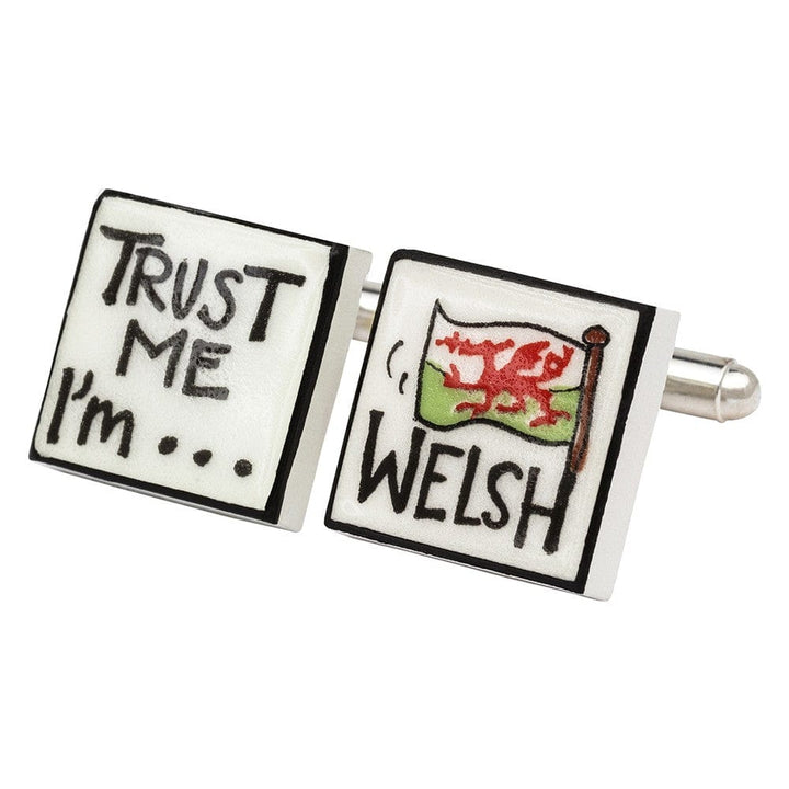 Sonia Spencer England Cufflinks Trust Me I'm Welsh Bone China Cufflinks