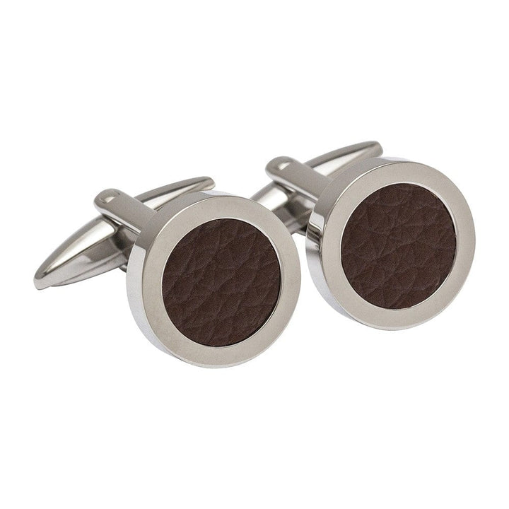 Unique & Co Cufflinks Brown Round Leather Cufflinks