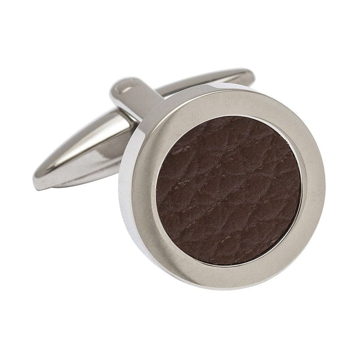 Unique & Co Cufflinks Brown Round Leather Cufflinks